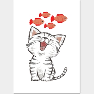 Cat love fish Posters and Art